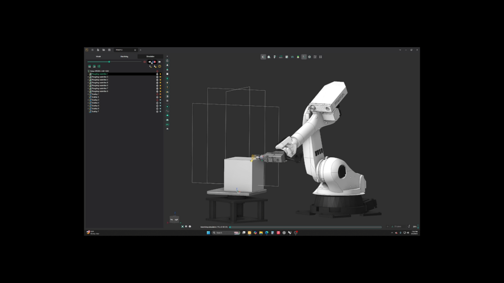 Simulatie van het robotfreesproces in ENCY Robot vóór de productie